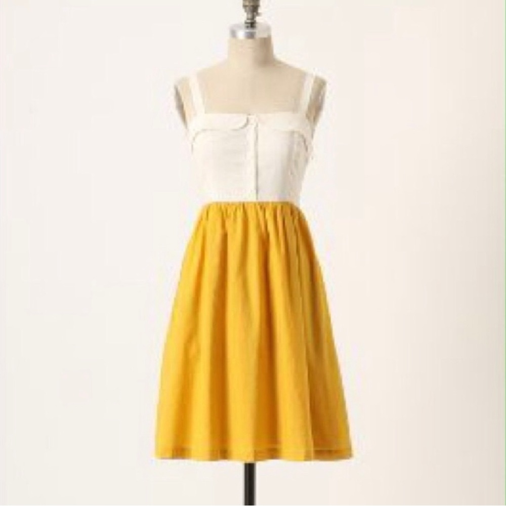 Anthropologie Maeve Vappu Dress size 10 yellow/white